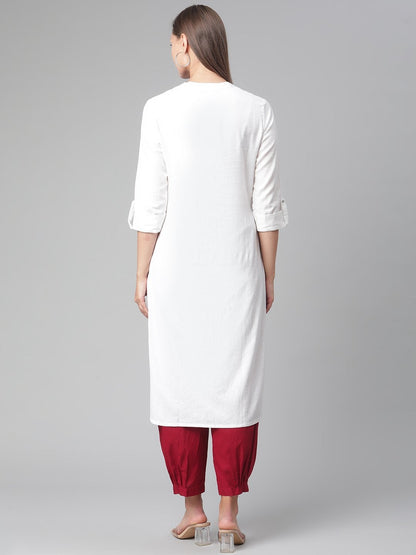 Women's White Cotton Straight Kurta