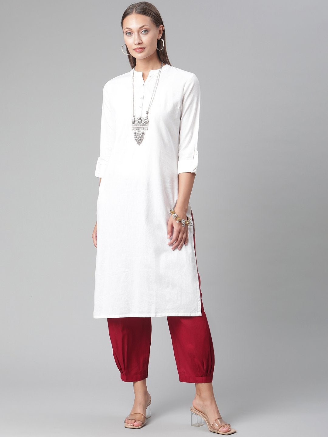 Women's White Cotton Straight Kurta