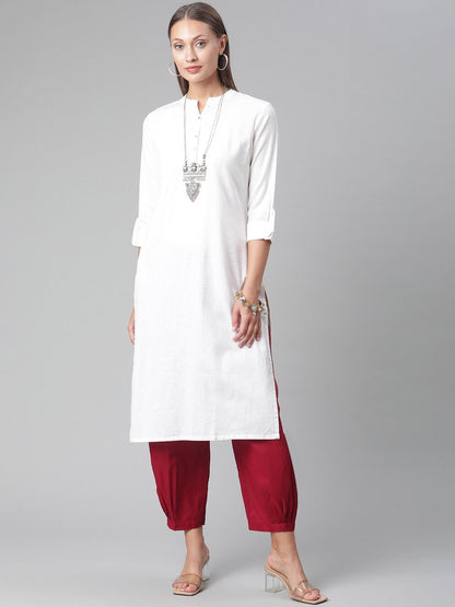 Women's White Cotton Straight Kurta