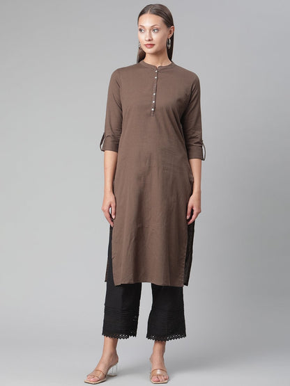 Women's Brown Cotton Straight Kurti