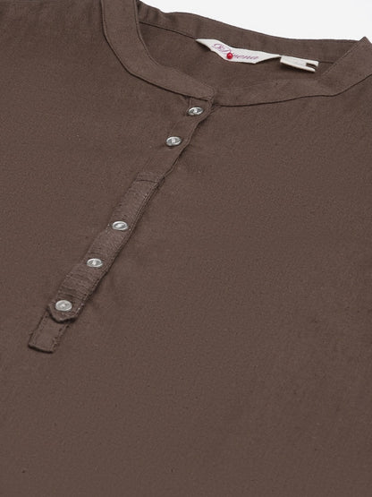Women's Brown Cotton Straight Kurti