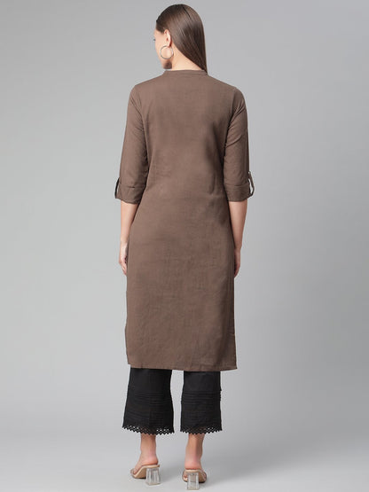 Women's Brown Cotton Straight Kurti