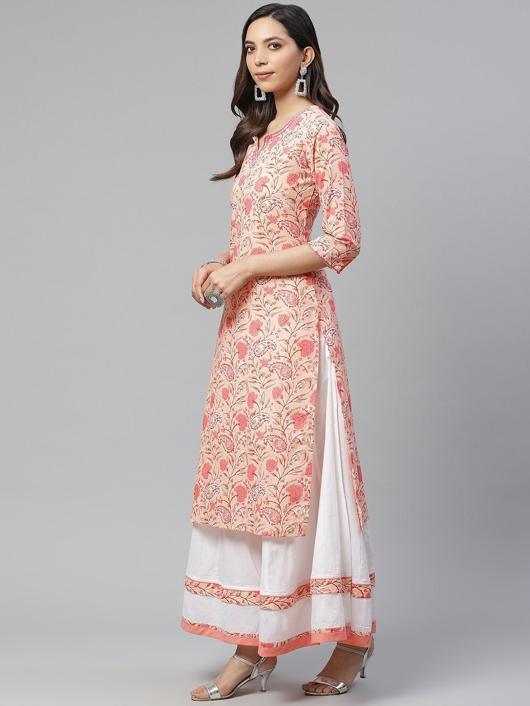Women's Peach Cotton Kurta With Palazzo Set