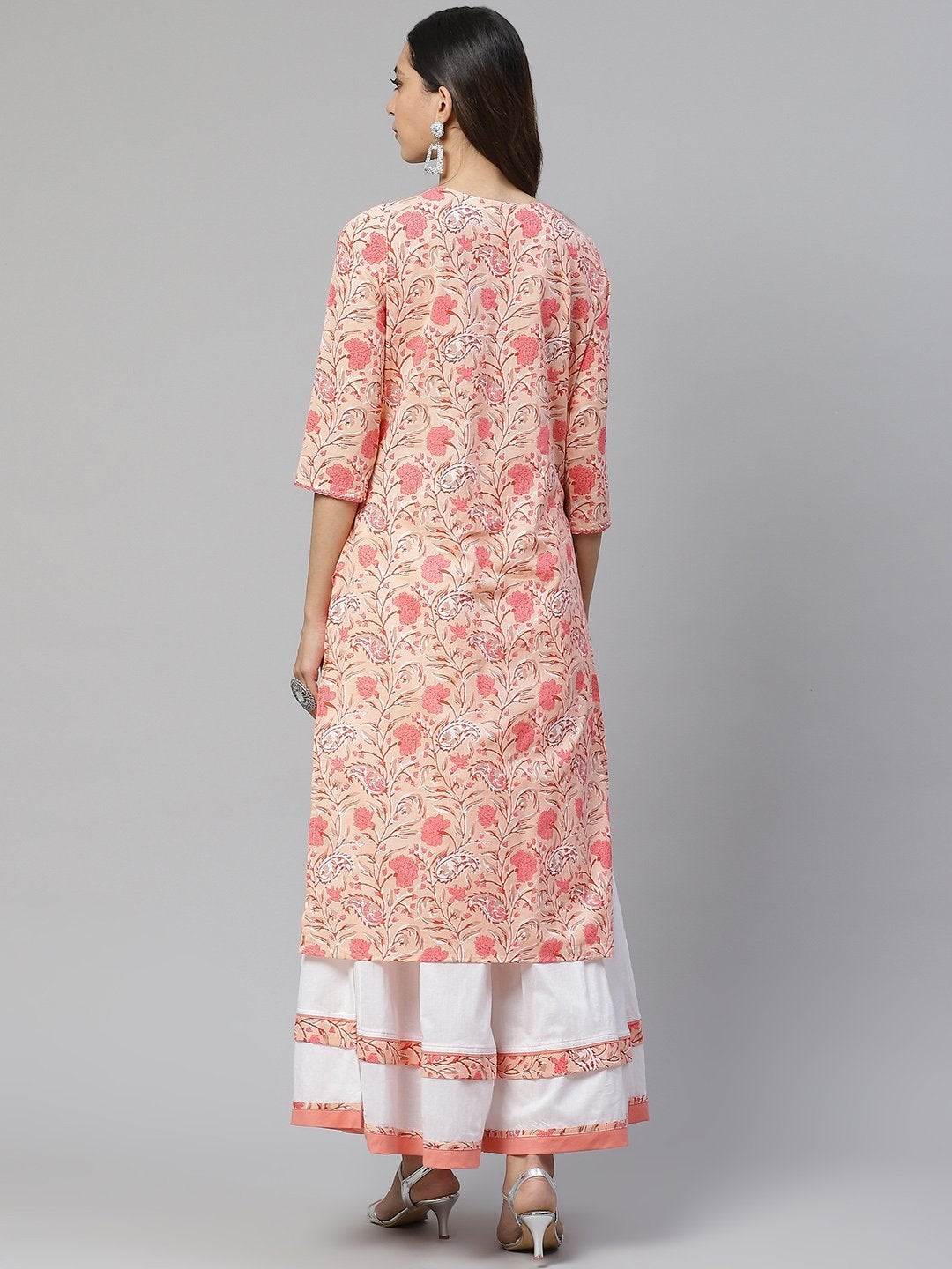 Women's Peach Cotton Kurta With Palazzo Set