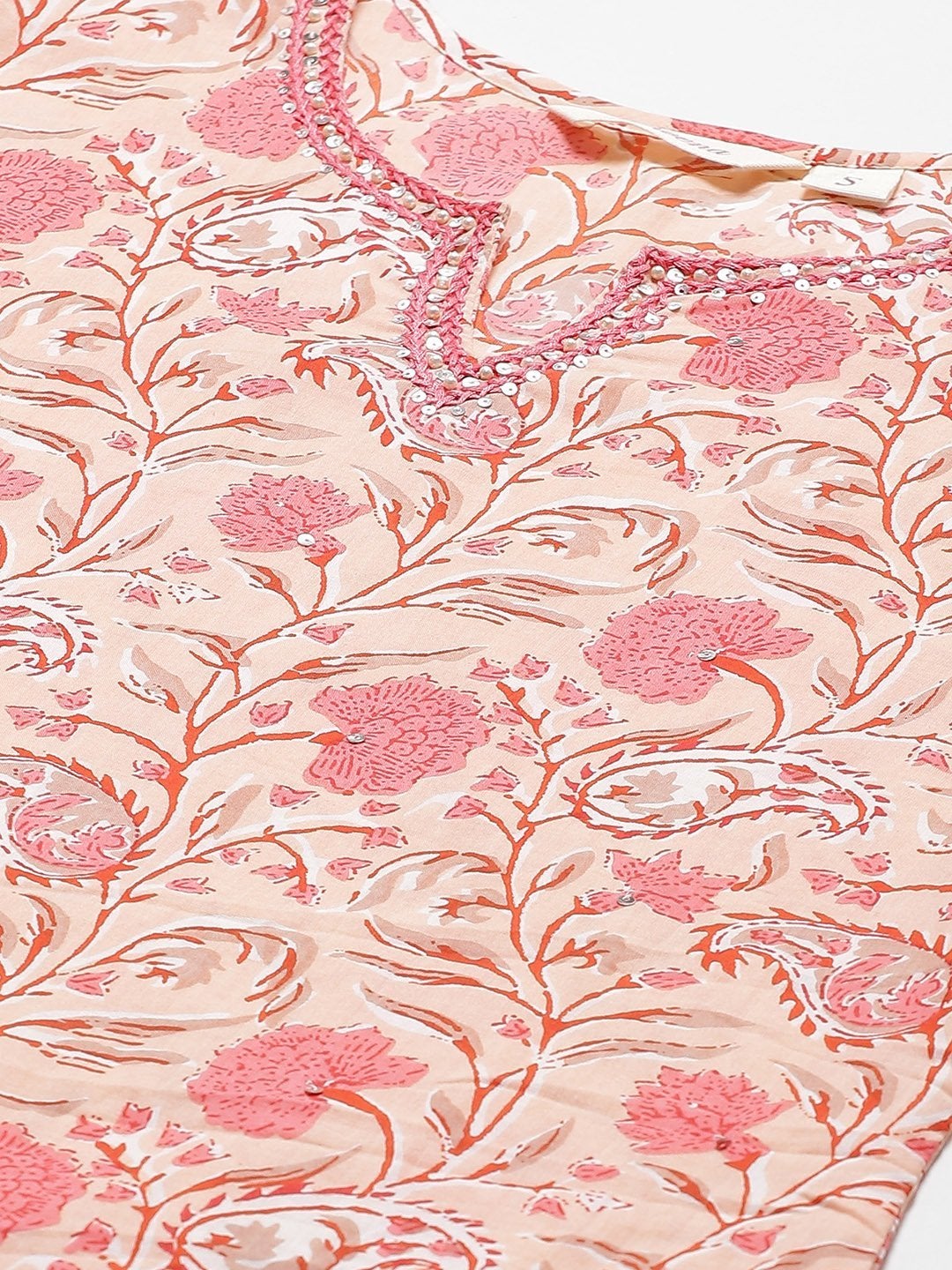 Women's Peach Cotton Kurta With Palazzo Set
