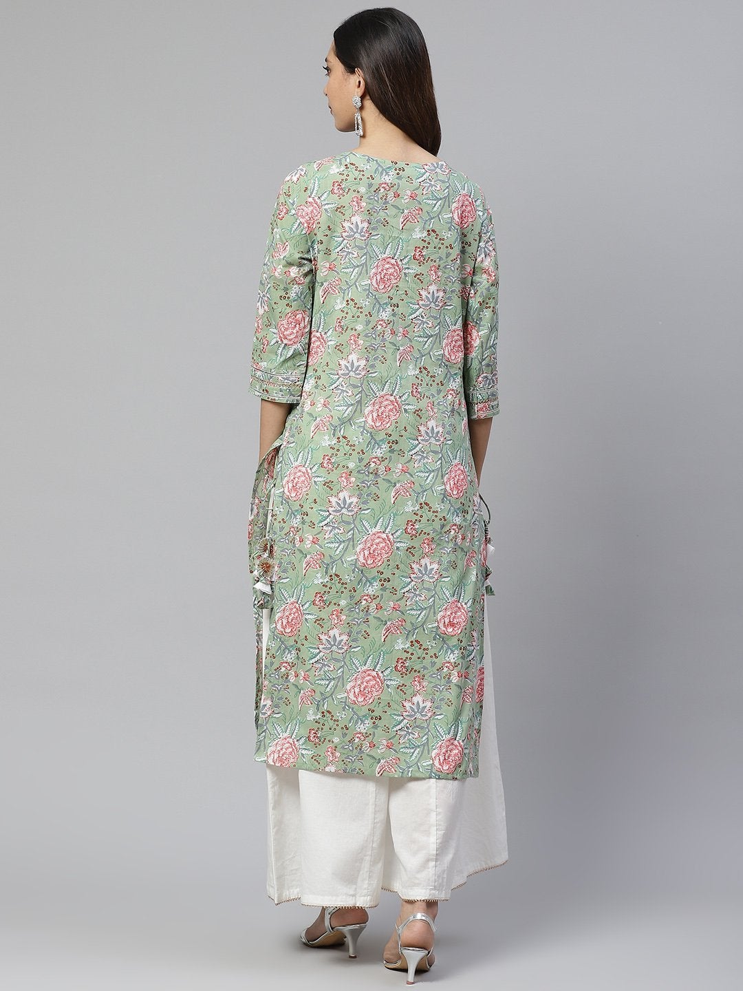 Women's Green Printed Cotton Kurta with Palazo Set