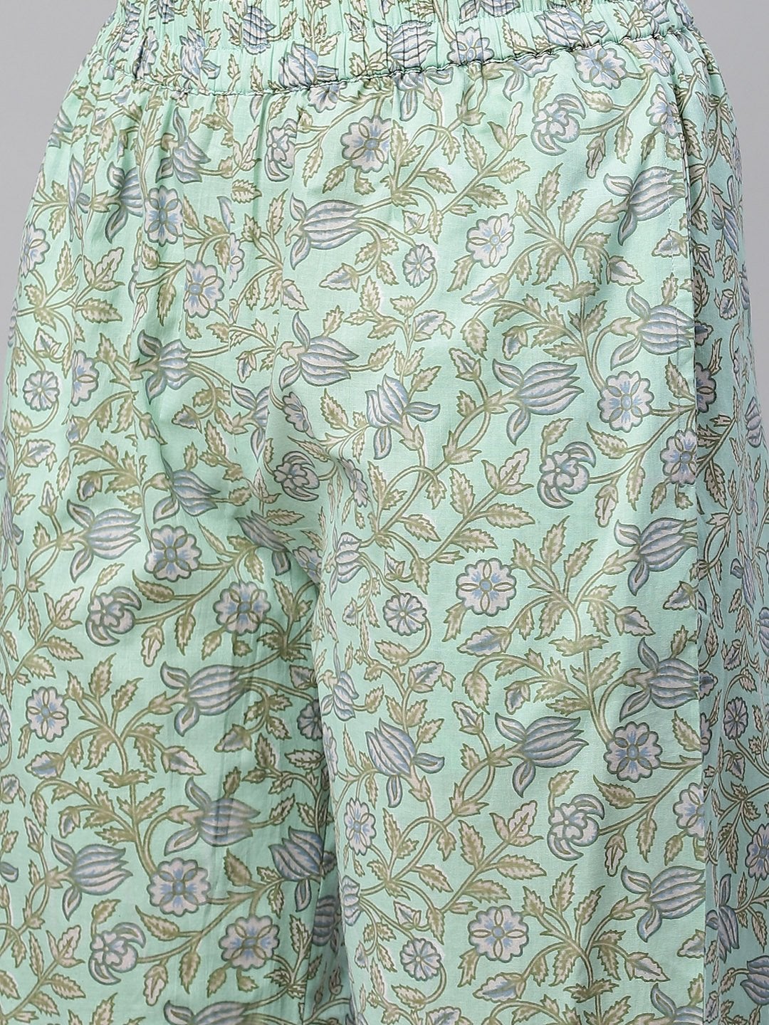 Women's Sea Green Cotton Printed Kurti Pant Set