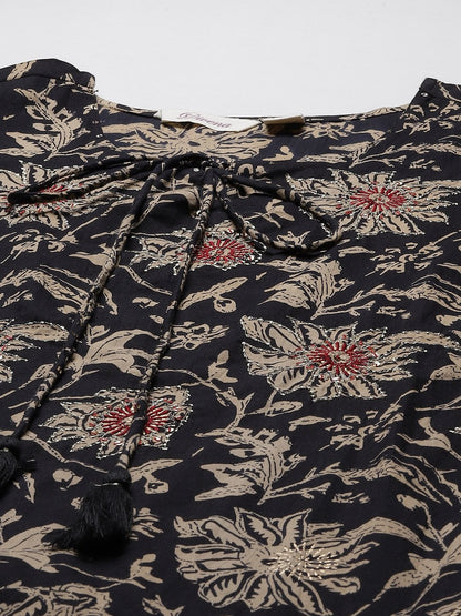 Women's Black Printed Kurta with Palazzo Set
