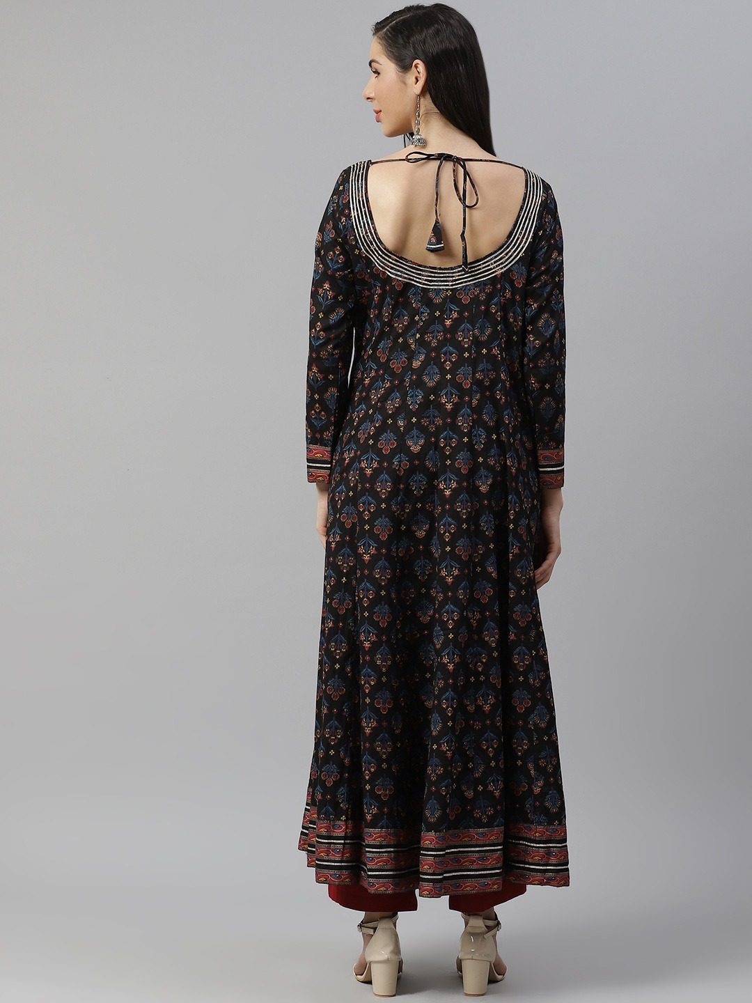 Women's Black Cotton Anarkali Kurta