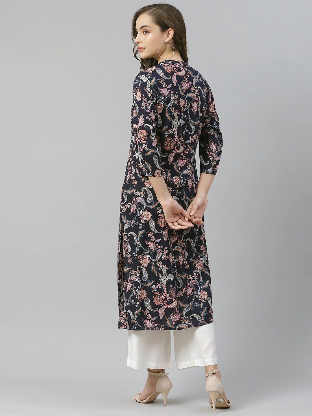 Women's Blue Printed Rayon Straight Kurti
