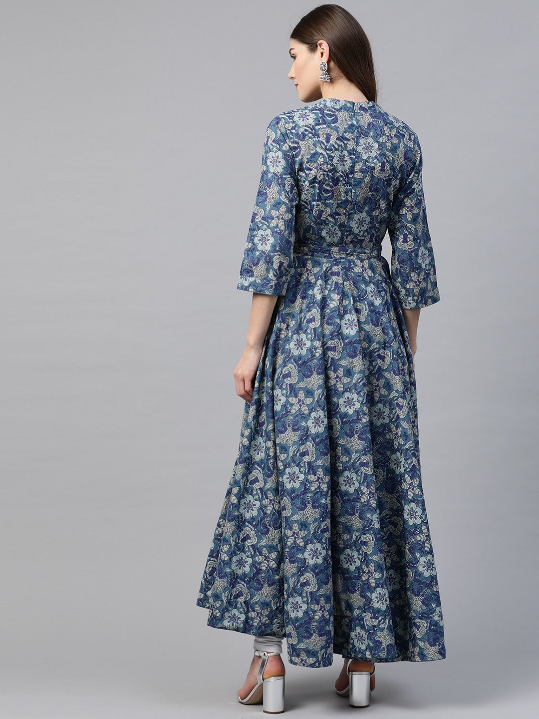 Women's Indigo Blue High Low Flared Kurta with Belt