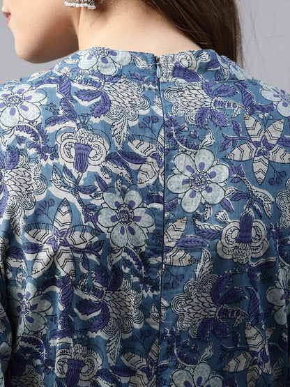 Women's Indigo Blue High Low Flared Kurta with Belt