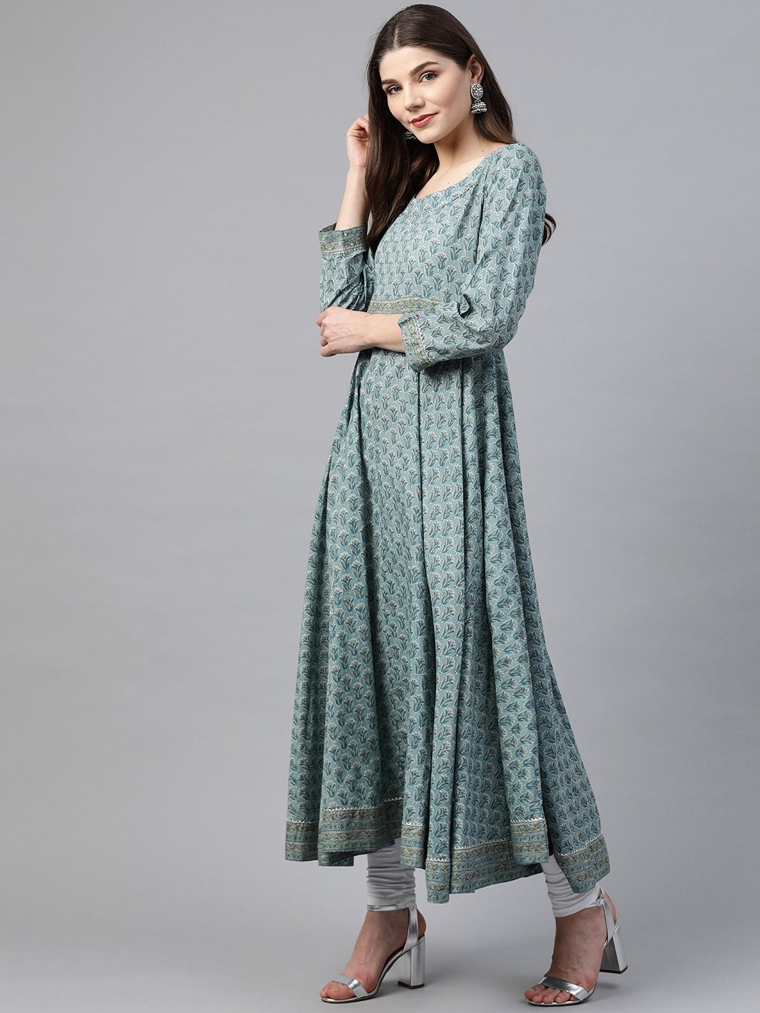 Women's Indigo Blue Printed High Low Kurta