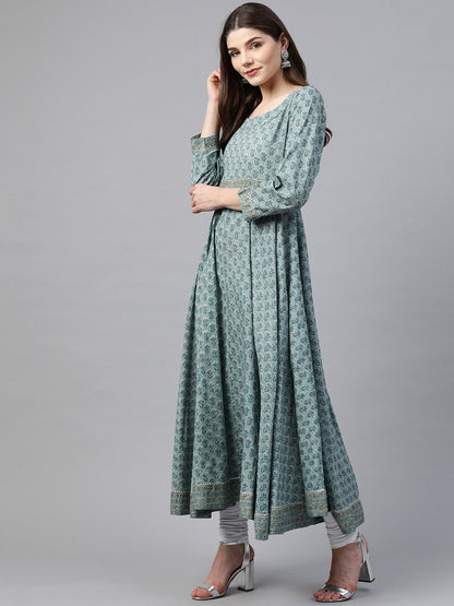 Women's Indigo Blue Printed High Low Kurta