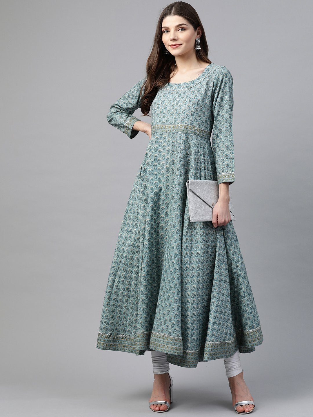 Women's Indigo Blue Printed High Low Kurta
