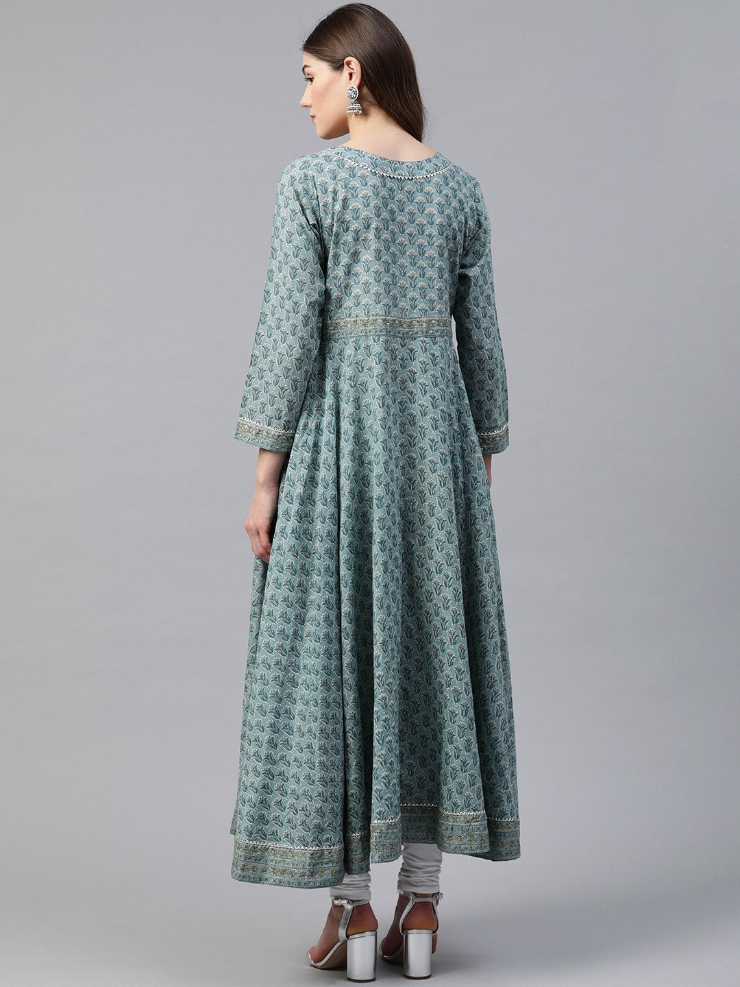 Women's Indigo Blue Printed High Low Kurta