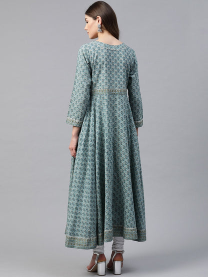 Women's Indigo Blue Printed High Low Kurta