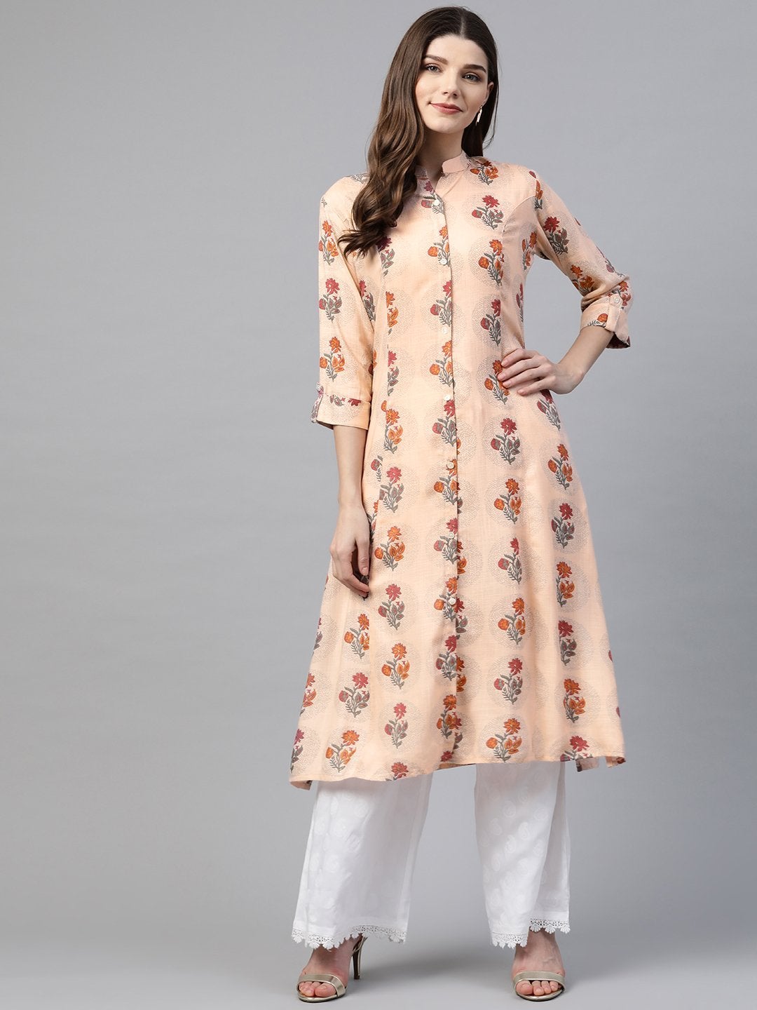 Women's A-Line Pink Rayon Kurta