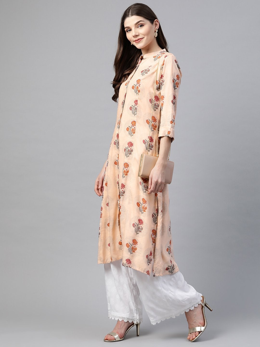 Women's A-Line Pink Rayon Kurta