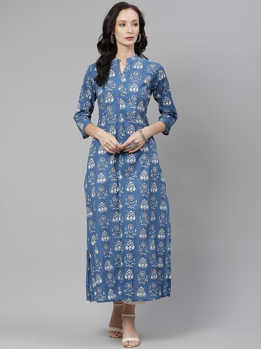 Women's Blue Cotton shrug style kurta