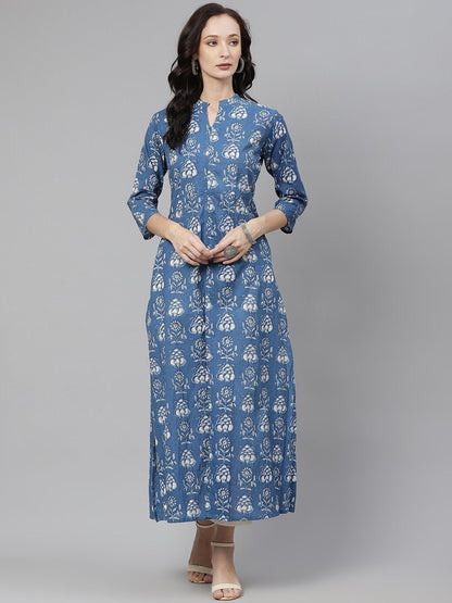 Women's Blue Cotton shrug style kurta