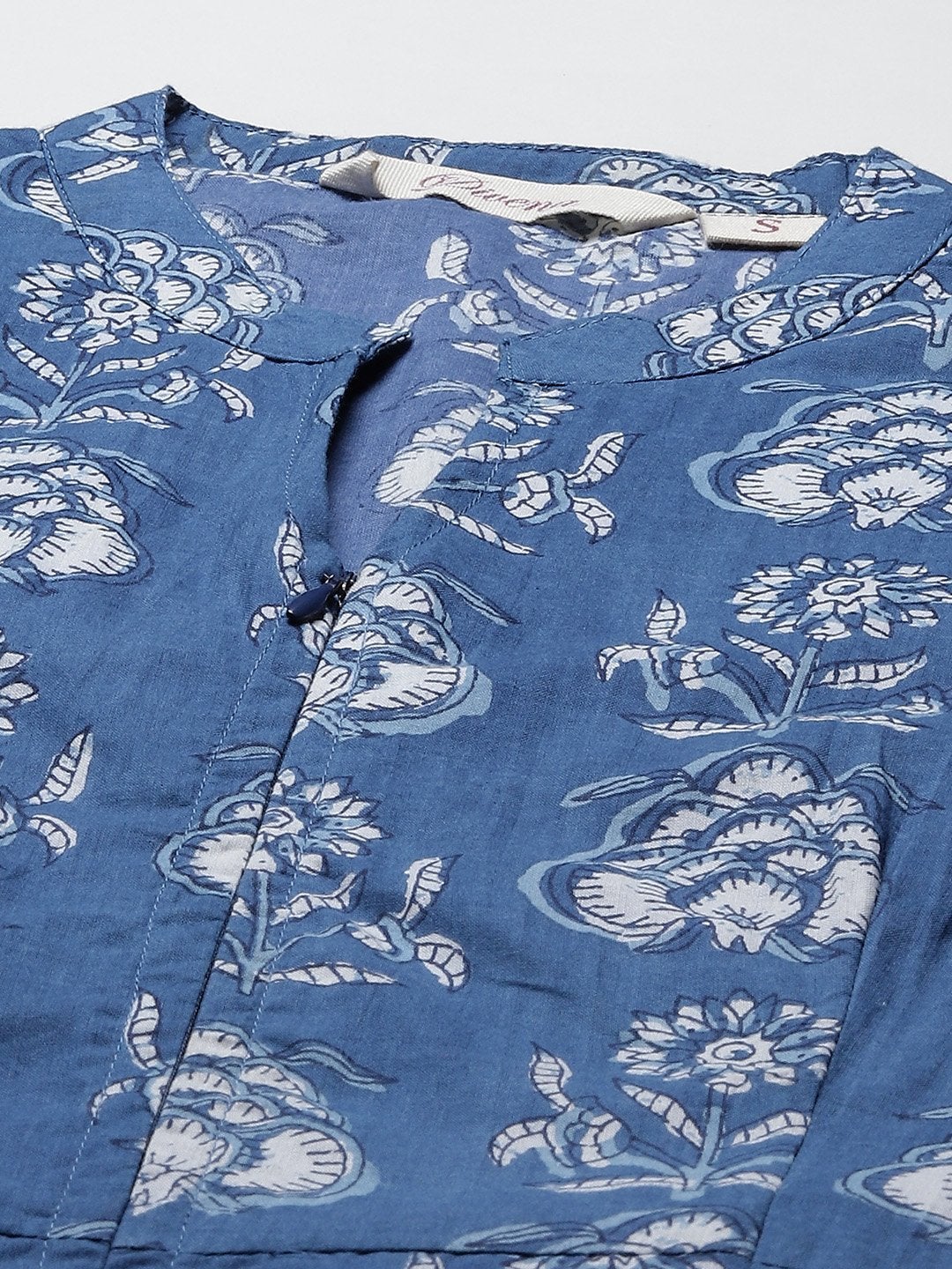 Women's Blue Cotton shrug style kurta