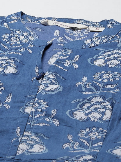 Women's Blue Cotton shrug style kurta