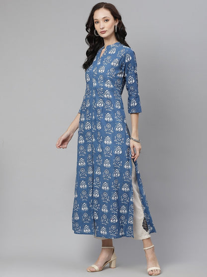 Women's Blue Cotton shrug style kurta
