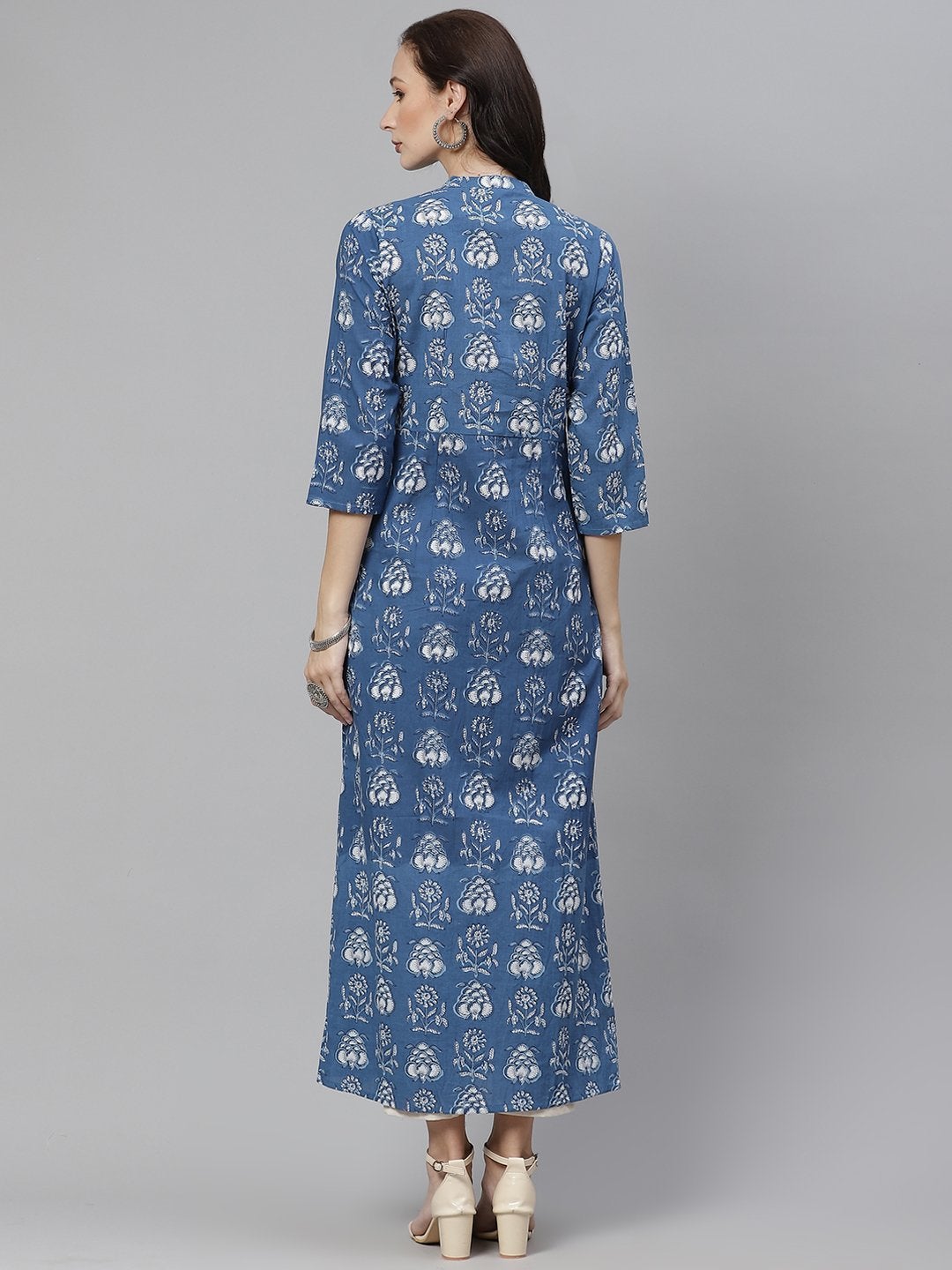 Women's Blue Cotton shrug style kurta