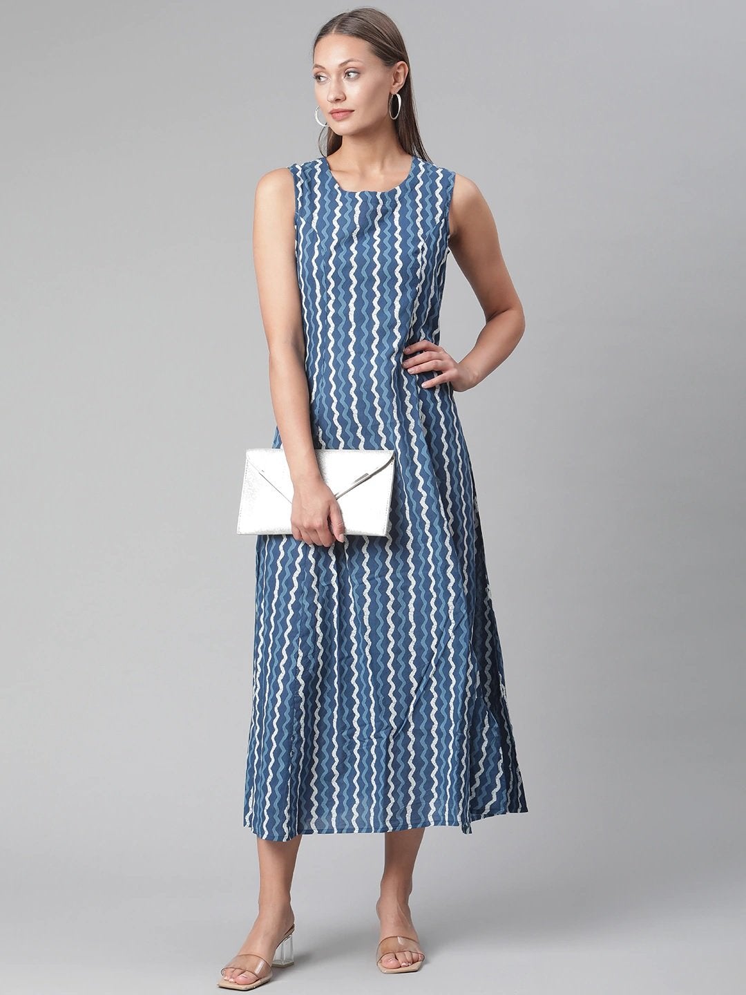 Women's Blue Cotton Long Dress
