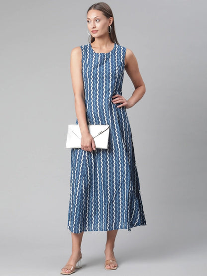 Women's Blue Cotton Long Dress