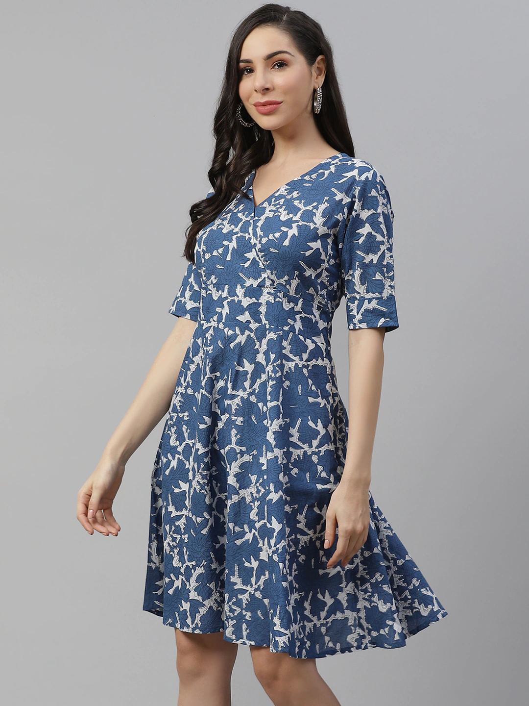 Women's Indigo Print Knee Length Dress