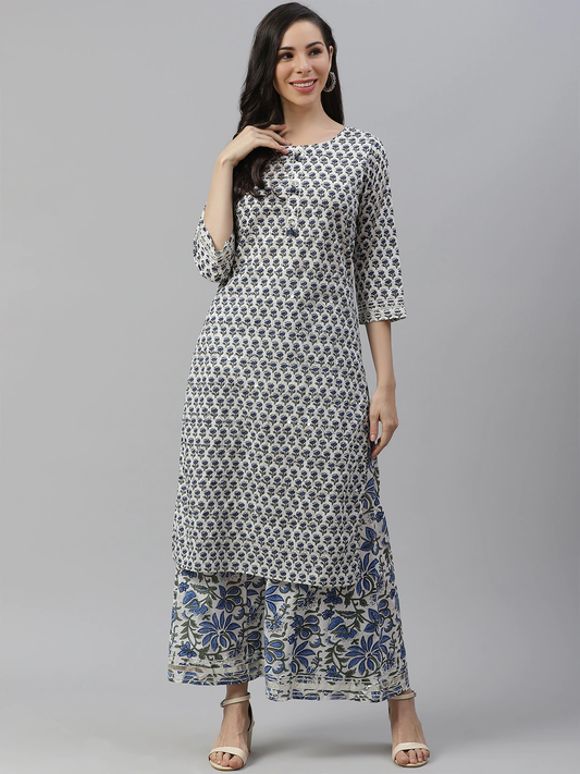 Women's The Dressify White Gota Work Kurta with Palazzo Set