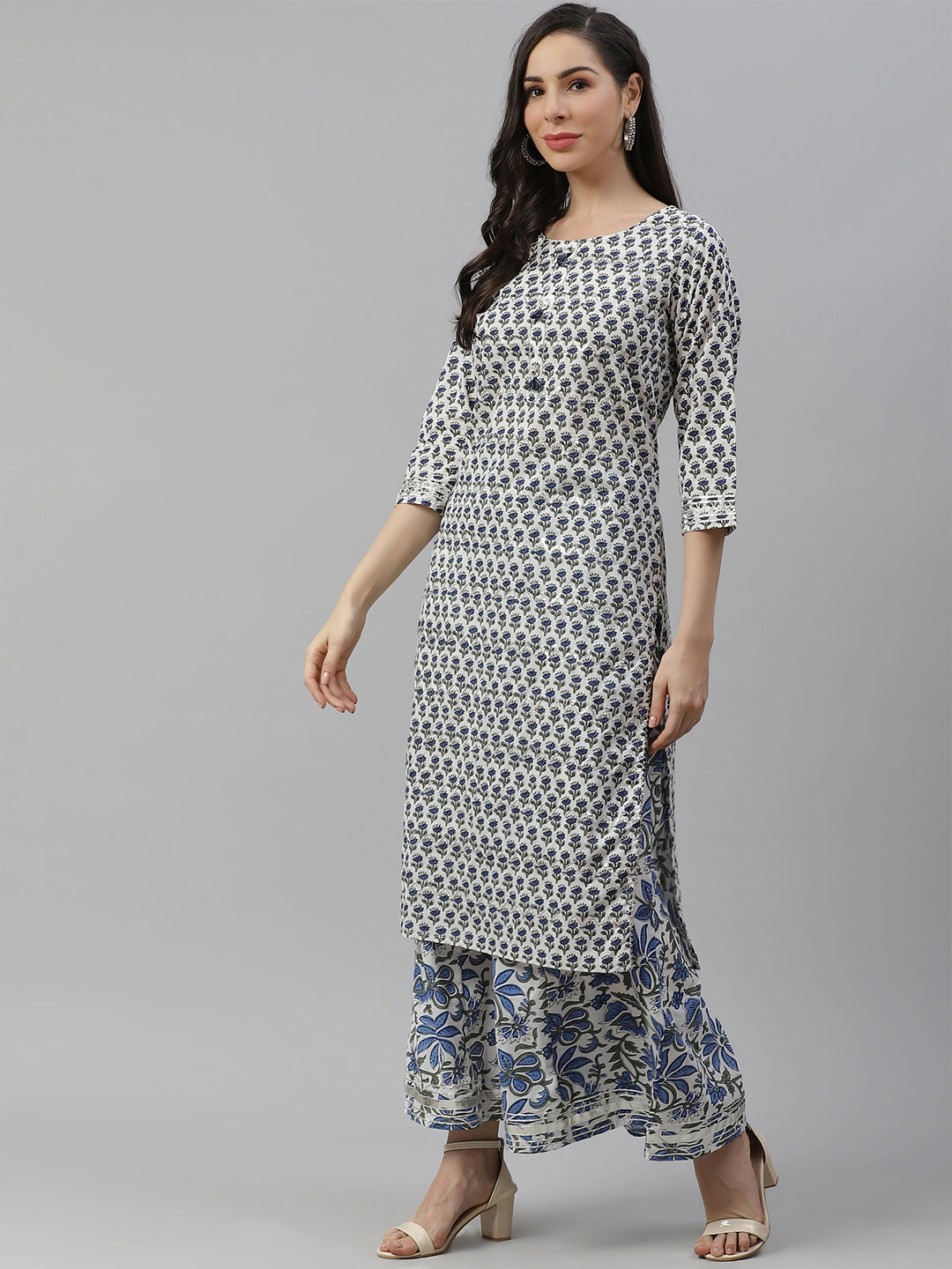 Women's The Dressify White Gota Work Kurta with Palazzo Set