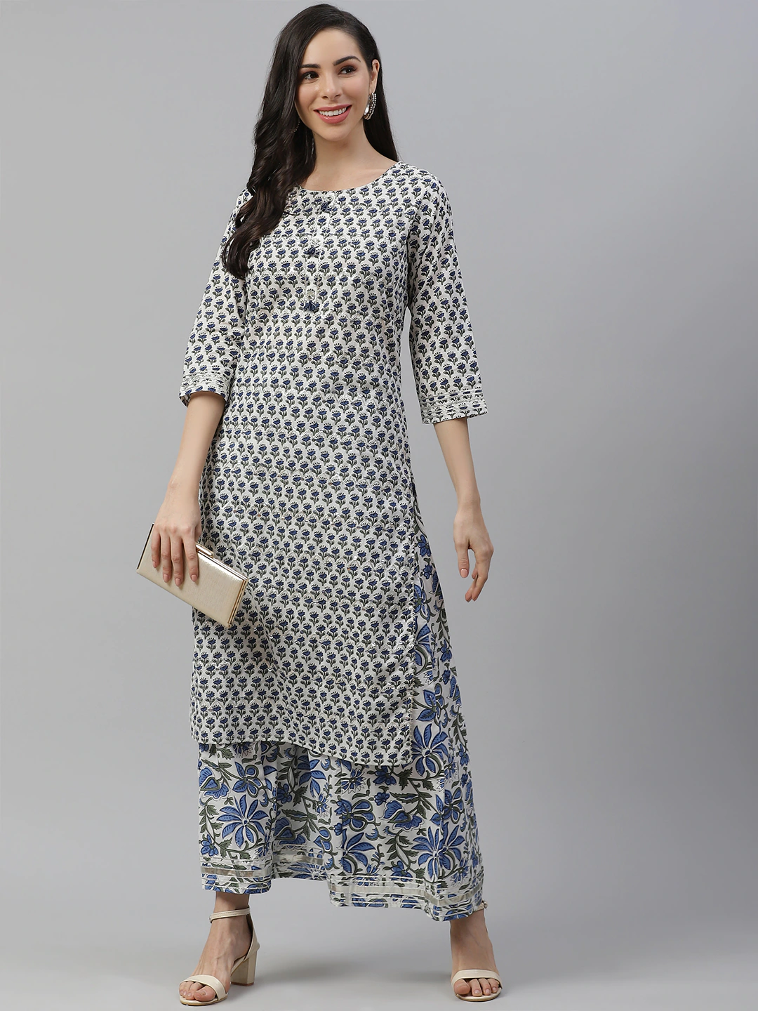 Women's The Dressify White Gota Work Kurta with Palazzo Set