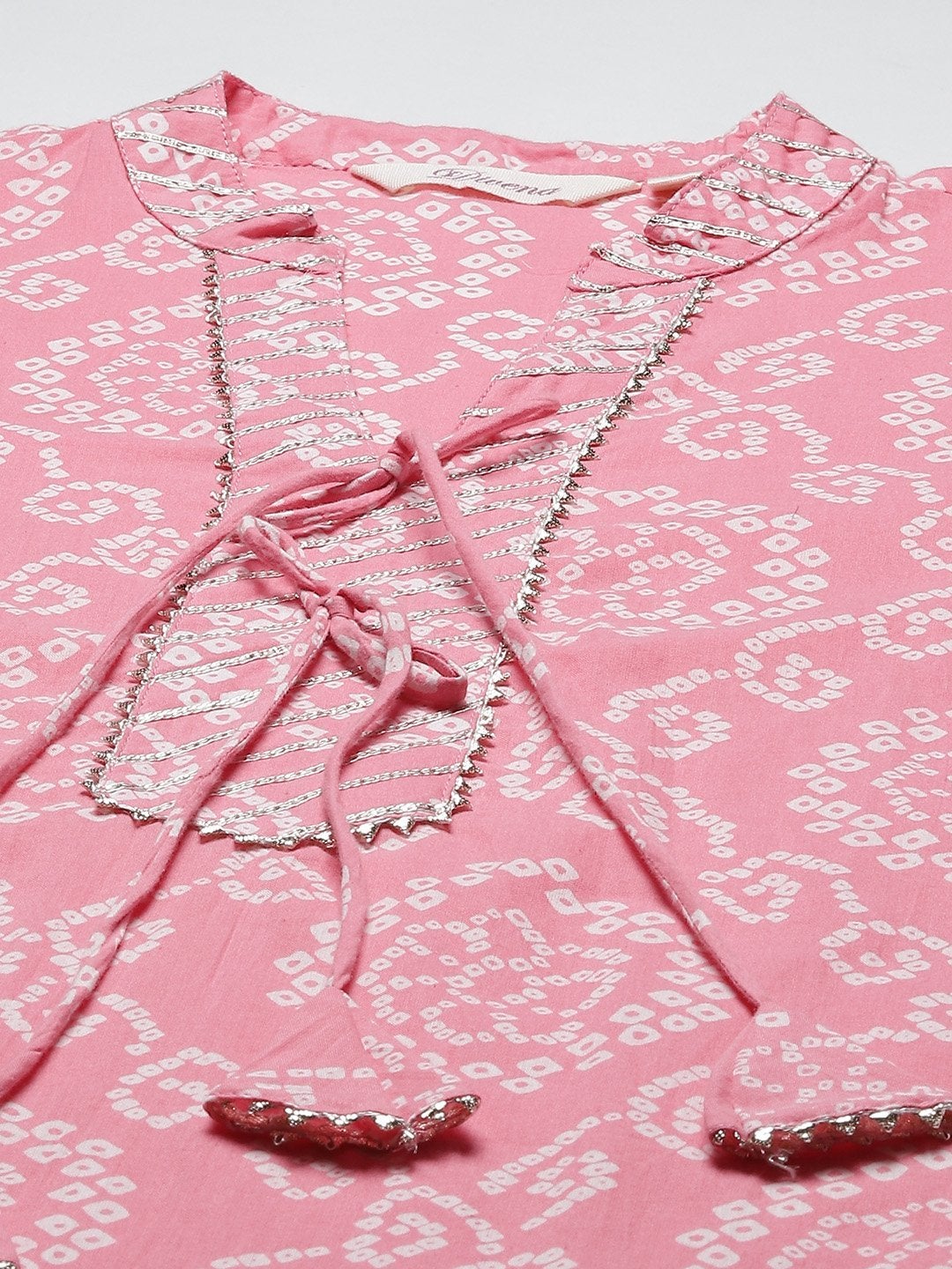 Women's Pink  Bandhej Gota patti Work Kurta with Palazzo Set