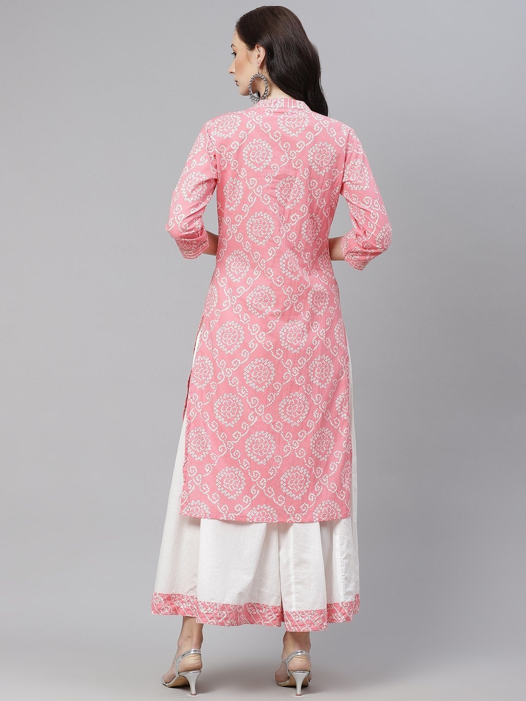 Women's Pink  Bandhej Gota patti Work Kurta with Palazzo Set
