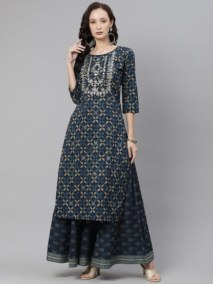 Women's Indiogo blue Kurta Set With Palazzo