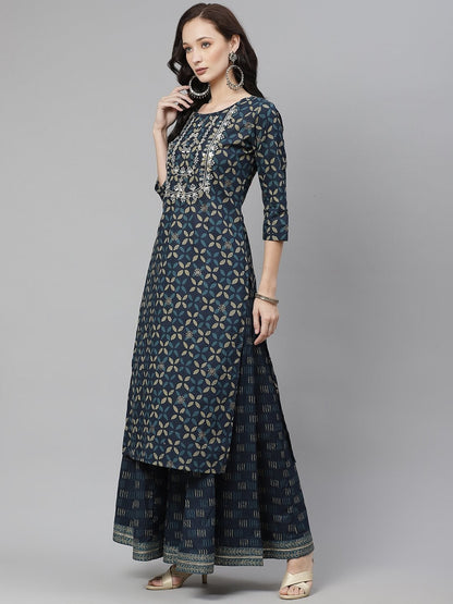 Women's Indiogo blue Kurta Set With Palazzo