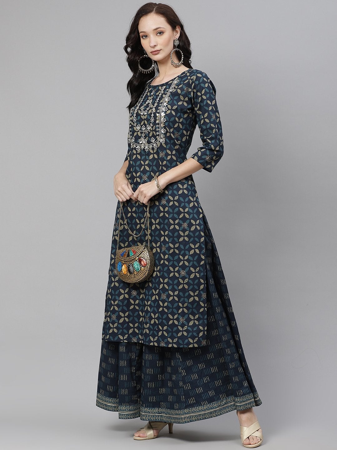 Women's Indiogo blue Kurta Set With Palazzo