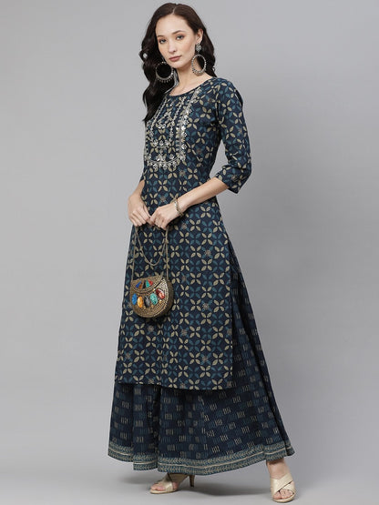 Women's Indiogo blue Kurta Set With Palazzo