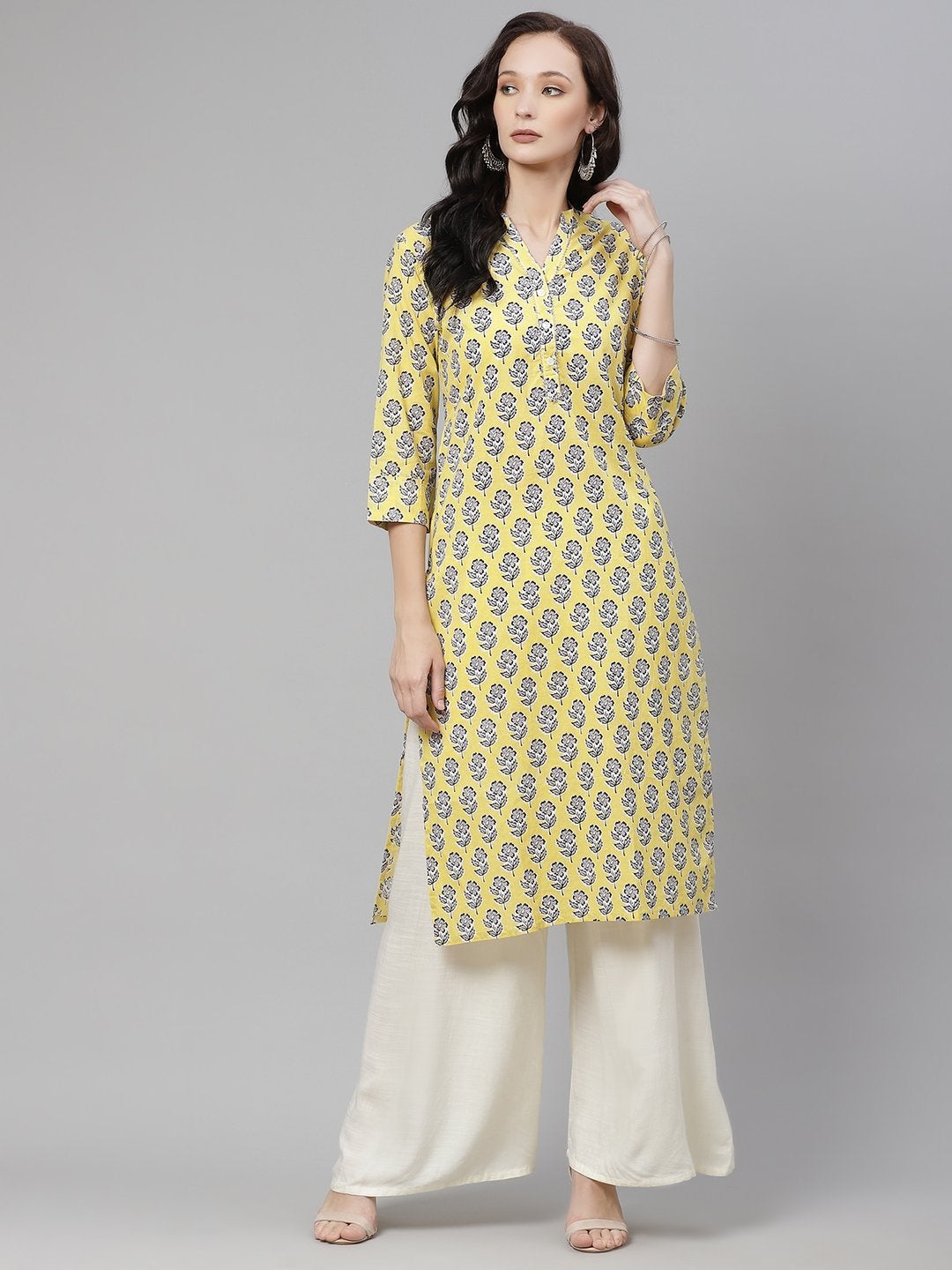 Women's The Dressify Yellow cotton Straight Kurta