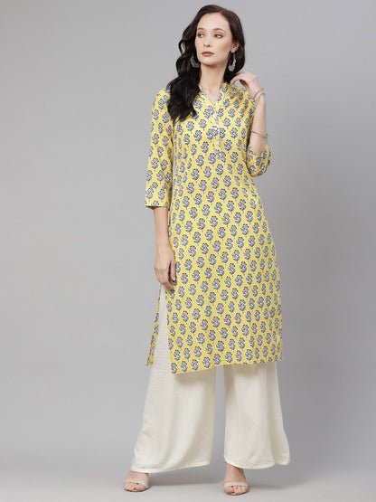 Women's The Dressify Yellow cotton Straight Kurta