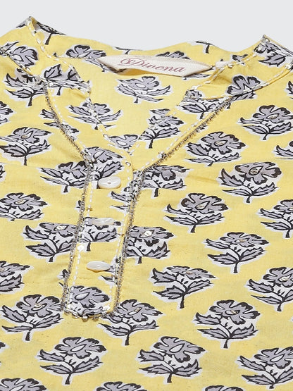 Women's The Dressify Yellow cotton Straight Kurta