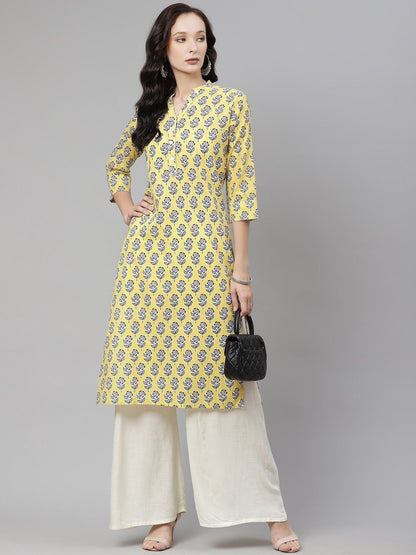 Women's The Dressify Yellow cotton Straight Kurta