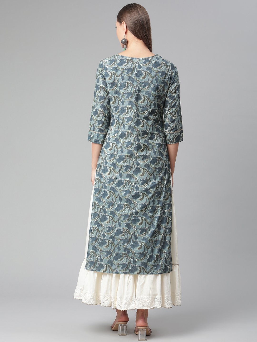 Women's Blue Cotton Kurta With Skirt