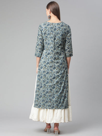 Women's Blue Cotton Kurta With Skirt