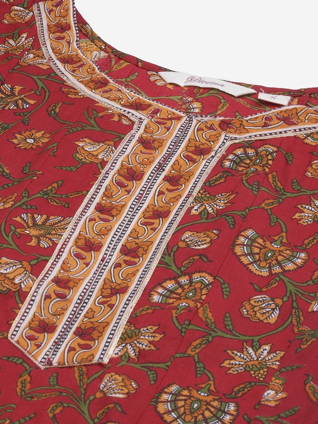 Women's Red Flaired Cotton Anarkali Kurta