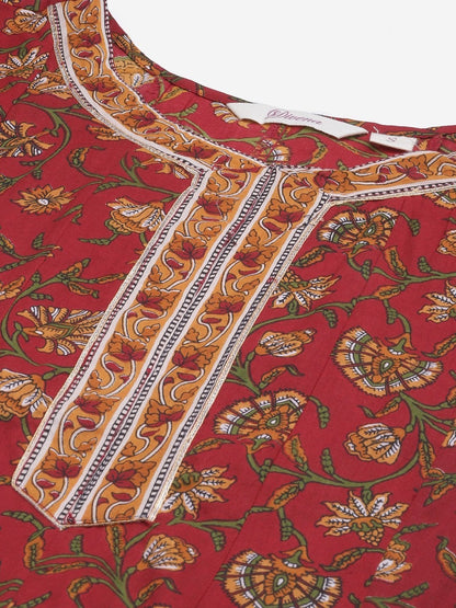 Women's Red Flaired Cotton Anarkali Kurta