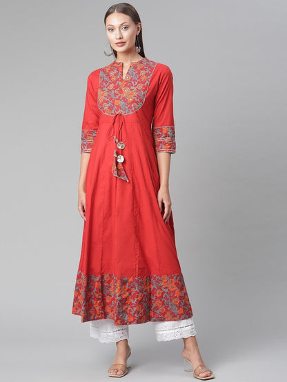 Women's Brick Red Anarkali kurta